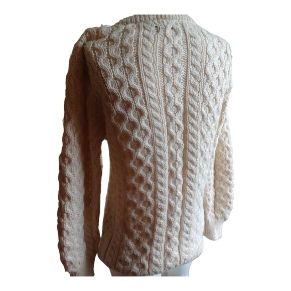 Aran Sweater Market Womens Irish Wool Cable Knit Cream Cardigan S - Picture 2 of 5